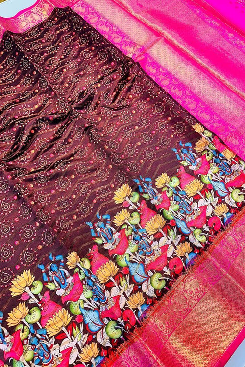 Load image into Gallery viewer, Enigmatic Wine Kalamkari Printed Saree With Imaginative Blouse Piece
