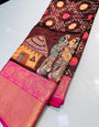 Tantalizing Maroon Kalamkari Printed Saree With Radiant Blouse Piece