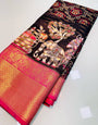 Confounding Brown Kalamkari Printed Saree With Scintilla Blouse Piece