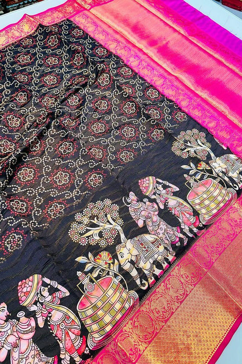 Load image into Gallery viewer, Confounding Brown Kalamkari Printed Saree With Scintilla Blouse Piece
