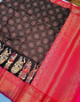 Excellent Black Kalamkari Printed Saree With Twirling Blouse Piece