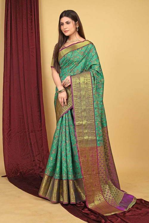 Load image into Gallery viewer, Desuetude Sea Green Kanjivaram Silk With Delectable Blouse Piece
