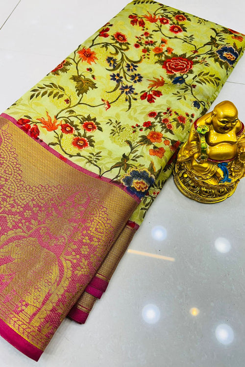 Load image into Gallery viewer, Classic Beige Kanjivaram Silk with Ebullience Blouse Piece
