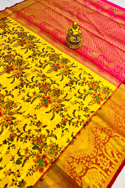 Load image into Gallery viewer, Vestigial Yellow Kanjivaram Silk with Denouement Blouse Piece
