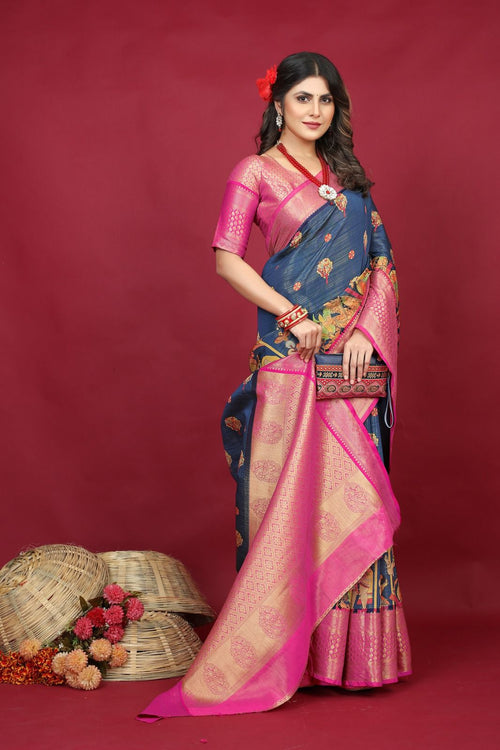 Load image into Gallery viewer, Delectable Blue Soft Silk Saree With Vestigial Blouse Piece
