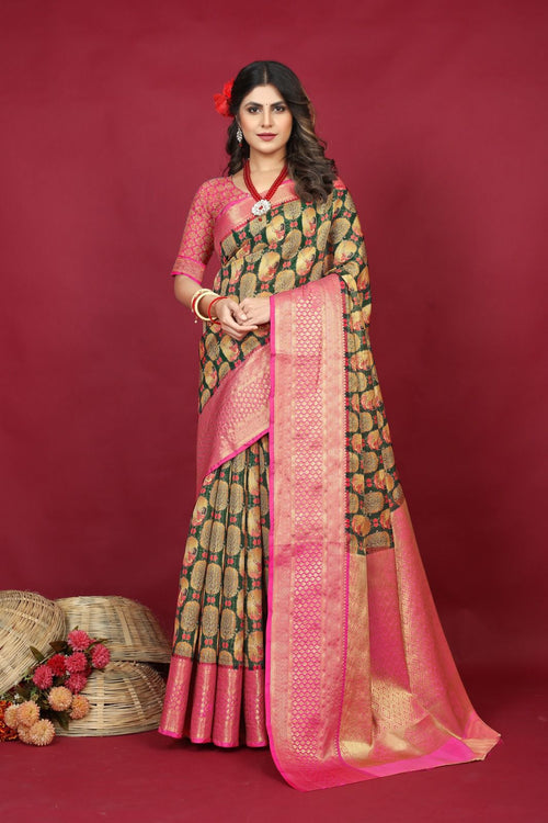 Load image into Gallery viewer, Felicitous Green Soft Silk Saree With Artistic Blouse Piece
