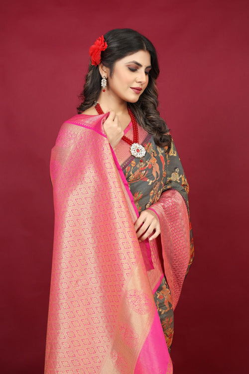 Load image into Gallery viewer, Tempting Grey Soft Silk Saree With Imaginative Blouse Piece
