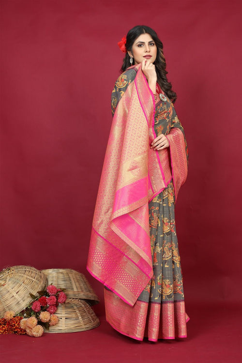 Load image into Gallery viewer, Tempting Grey Soft Silk Saree With Imaginative Blouse Piece
