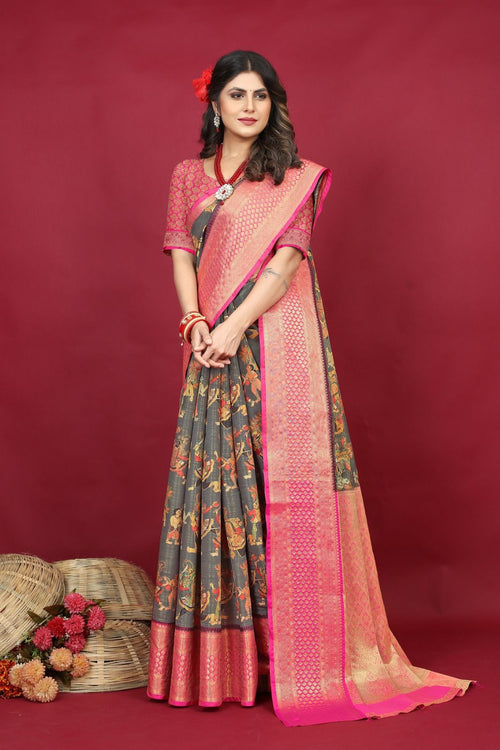 Load image into Gallery viewer, Tempting Grey Soft Silk Saree With Imaginative Blouse Piece
