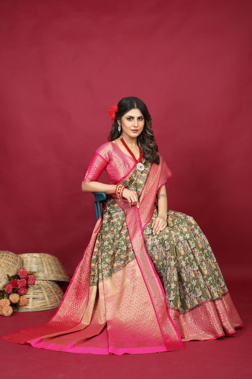 Load image into Gallery viewer, Profuse Mehndi  Soft Silk Saree With Improbable Blouse Piece
