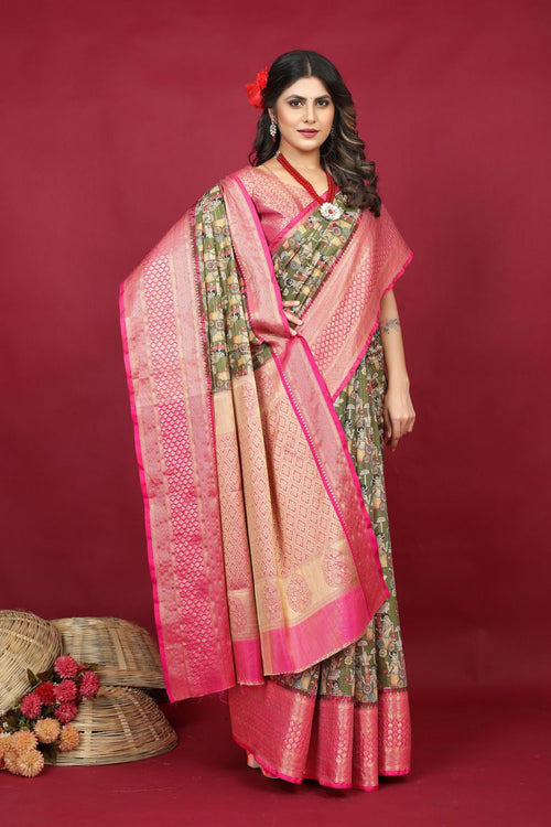 Load image into Gallery viewer, Profuse Mehndi  Soft Silk Saree With Improbable Blouse Piece
