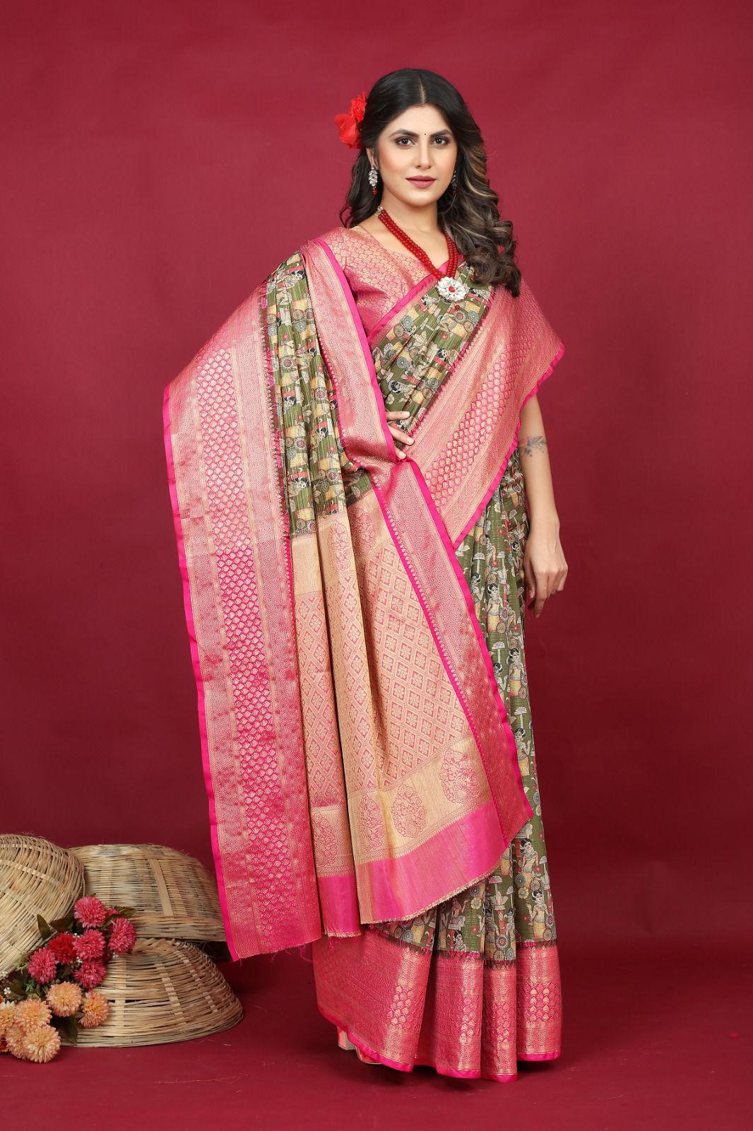 Profuse Mehndi  Soft Silk Saree With Improbable Blouse Piece