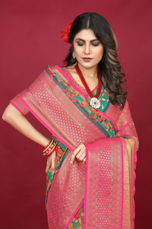 Load image into Gallery viewer, Supernal Sea Green Soft Silk Saree With Unequalled Blouse Piece
