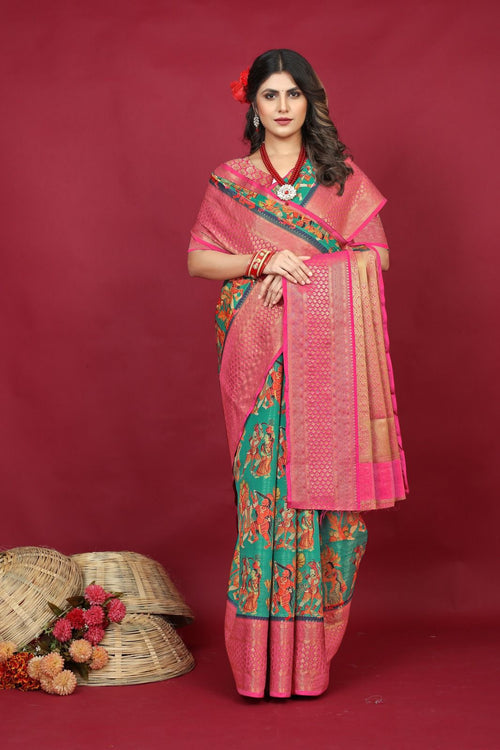 Load image into Gallery viewer, Supernal Sea Green Soft Silk Saree With Unequalled Blouse Piece
