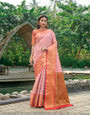 Eye-catching Pink Kanjivaram Silk and Fugacious Blouse Piece