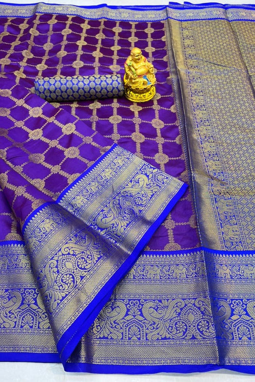 Load image into Gallery viewer, Beautiful Purple Kanjivaram Silk and Fugacious Blouse Piece
