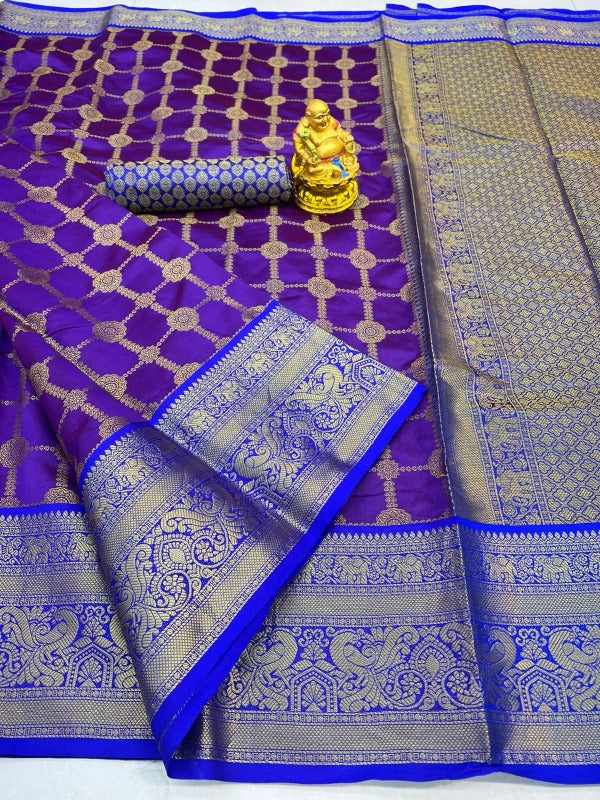 Beautiful Purple Kanjivaram Silk and Fugacious Blouse Piece