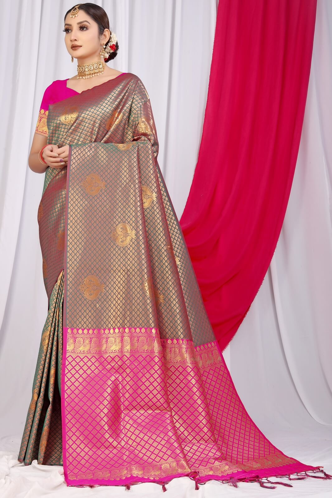 Precious Grey Soft Silk Saree With Incredible Blouse Piece