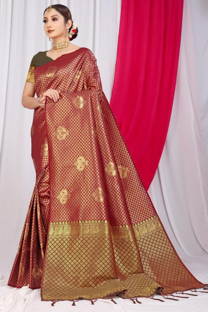Gratifying Mehndi Soft Silk Saree With Incredible Blouse Piece