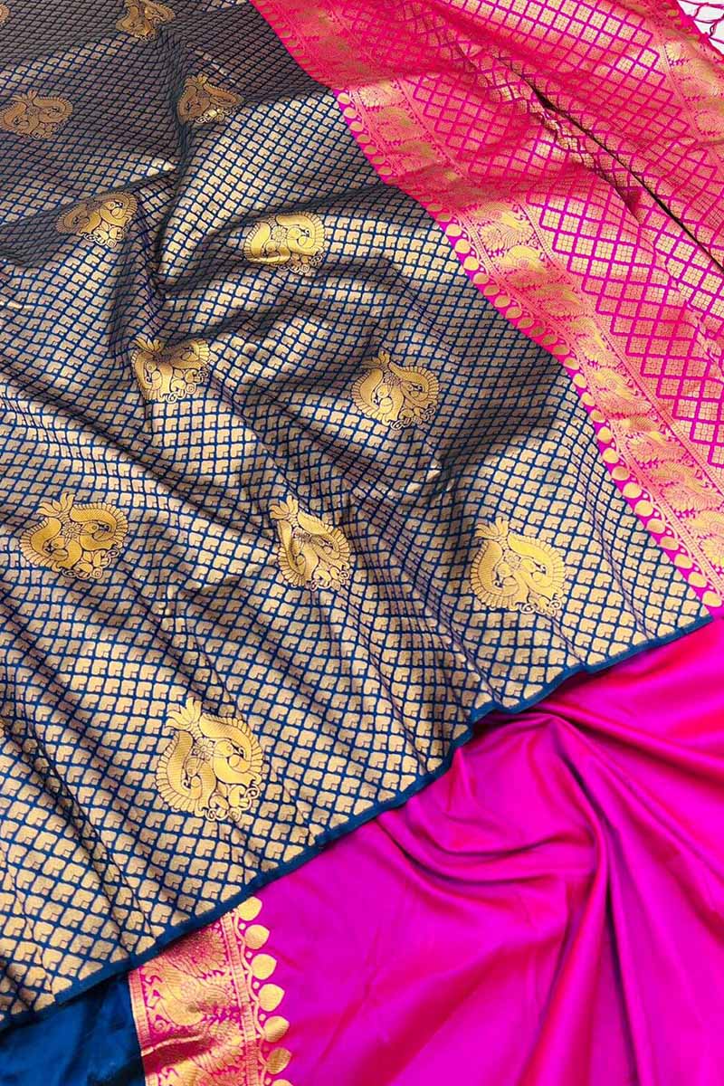 Girlish Navy Blue Soft Silk Saree With Incredible Blouse Piece