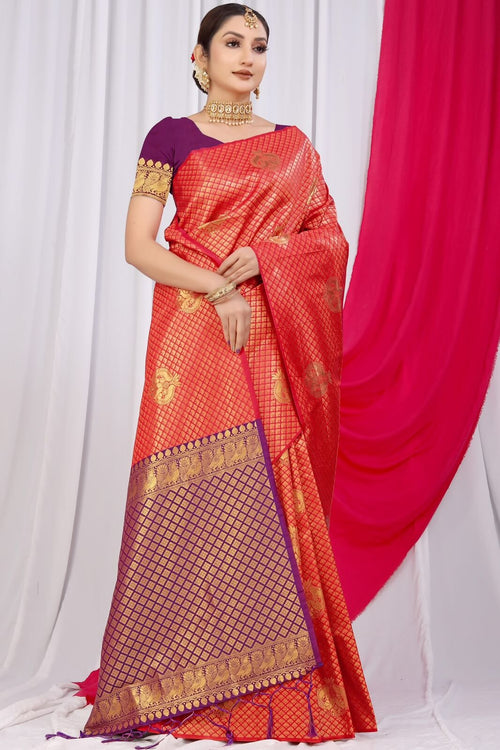 Load image into Gallery viewer, Exquisite Red Soft Silk Saree With Incredible Blouse Piece
