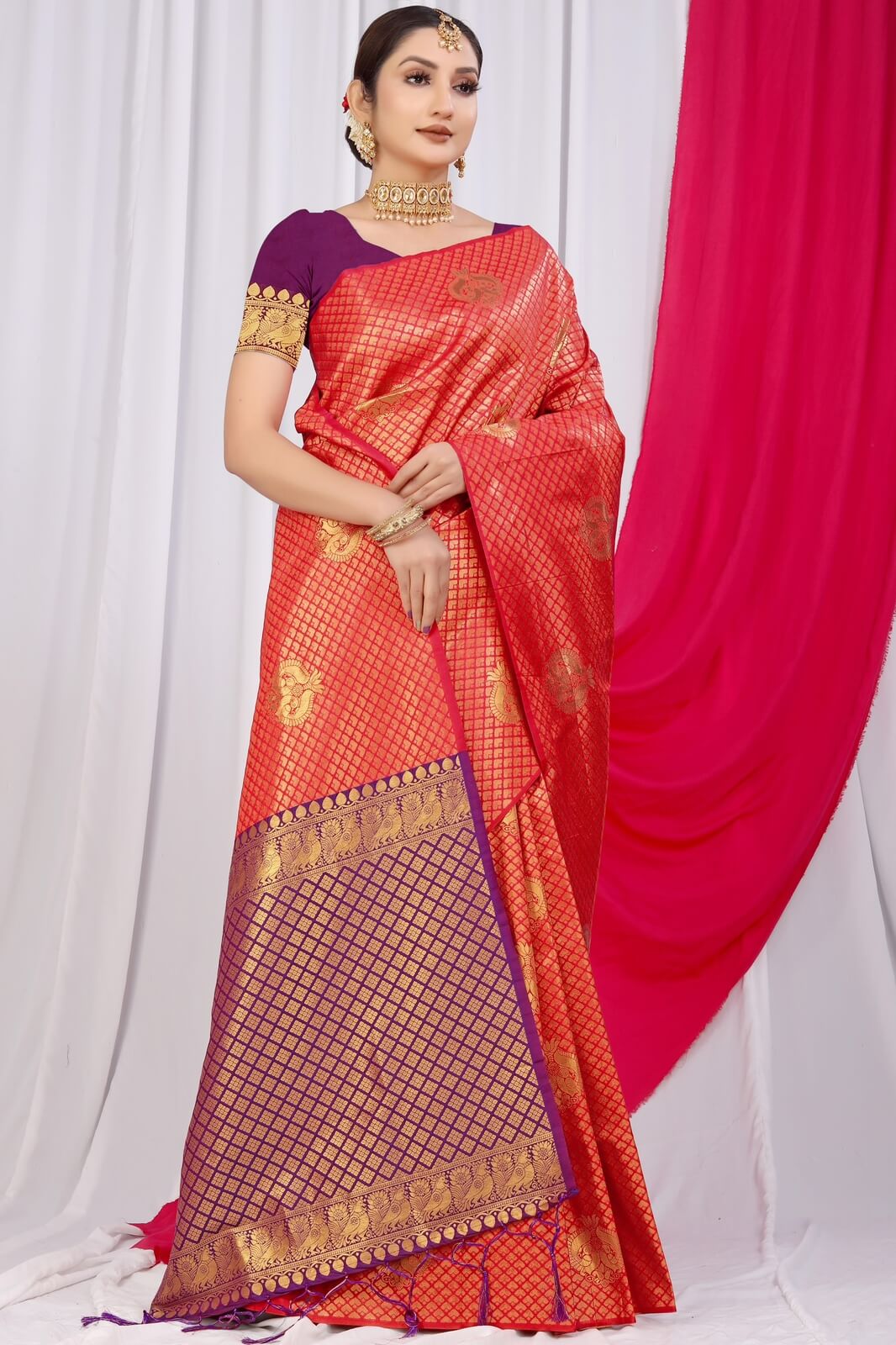 Exquisite Red Soft Silk Saree With Incredible Blouse Piece