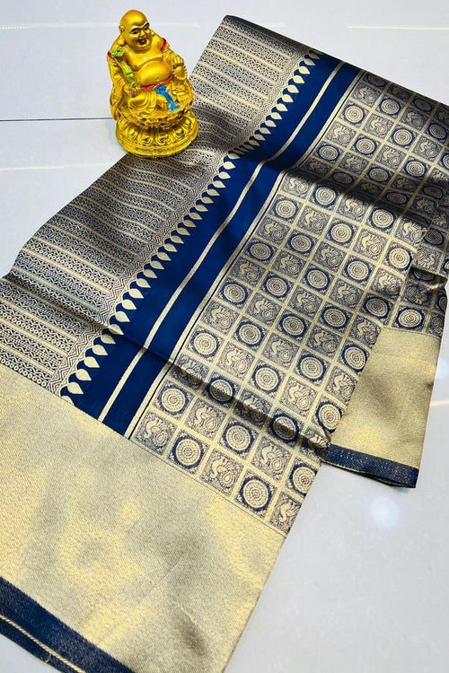 Load image into Gallery viewer, Surreptitious Navy Blue Kanjivaram Silk With Incredible Blouse Piece
