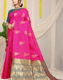 Elegant Dark Pink Banarasi Silk With Pretty Blouse Piece