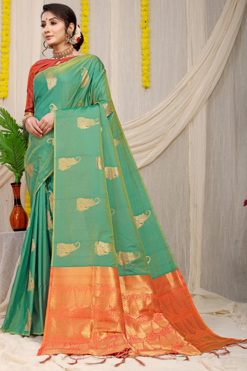 Load image into Gallery viewer, Precious Green Banarasi Silk With Extraordinary Blouse Piece
