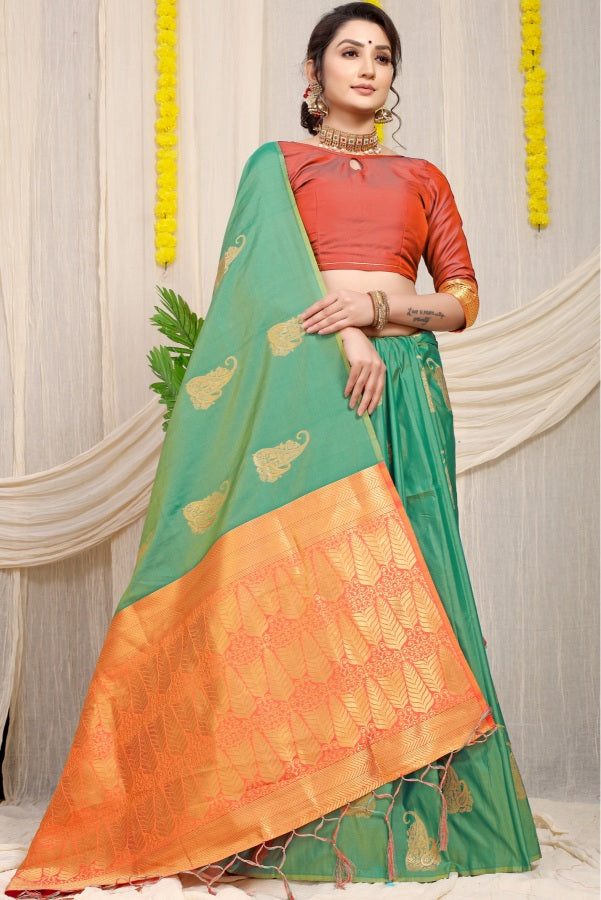 Precious Green Banarasi Silk With Extraordinary Blouse Piece