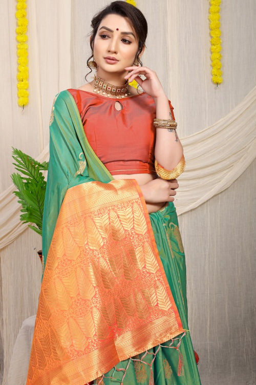 Load image into Gallery viewer, Precious Green Banarasi Silk With Extraordinary Blouse Piece
