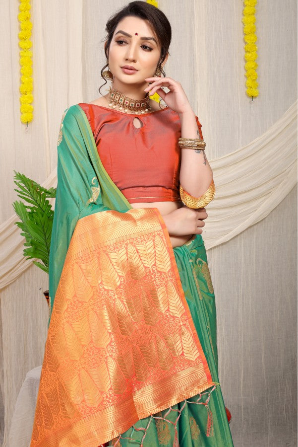 Precious Green Banarasi Silk With Extraordinary Blouse Piece