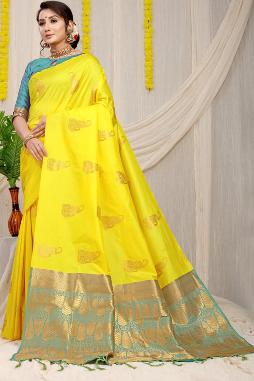 Load image into Gallery viewer, Lovely Lemon Banarasi Silk With Gleaming Blouse Piece
