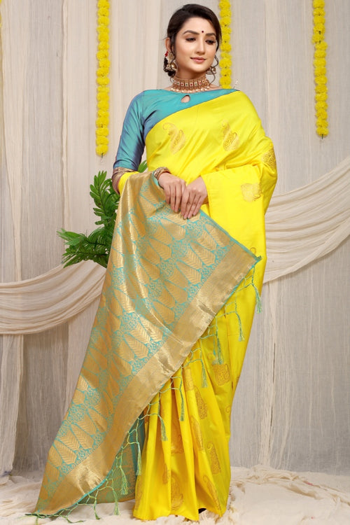 Load image into Gallery viewer, Lovely Lemon Banarasi Silk With Gleaming Blouse Piece
