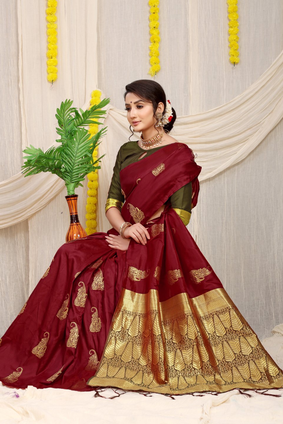 Energetic Maroon Banarasi Silk With Refreshing Blouse Piece
