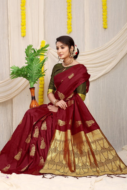 Energetic Maroon Banarasi Silk With Refreshing Blouse Piece