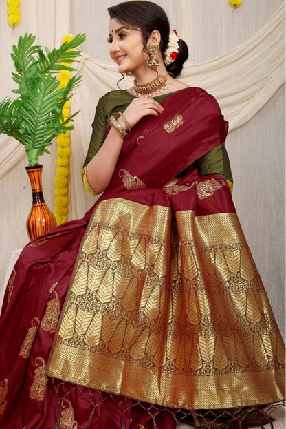 Energetic Maroon Banarasi Silk With Refreshing Blouse Piece