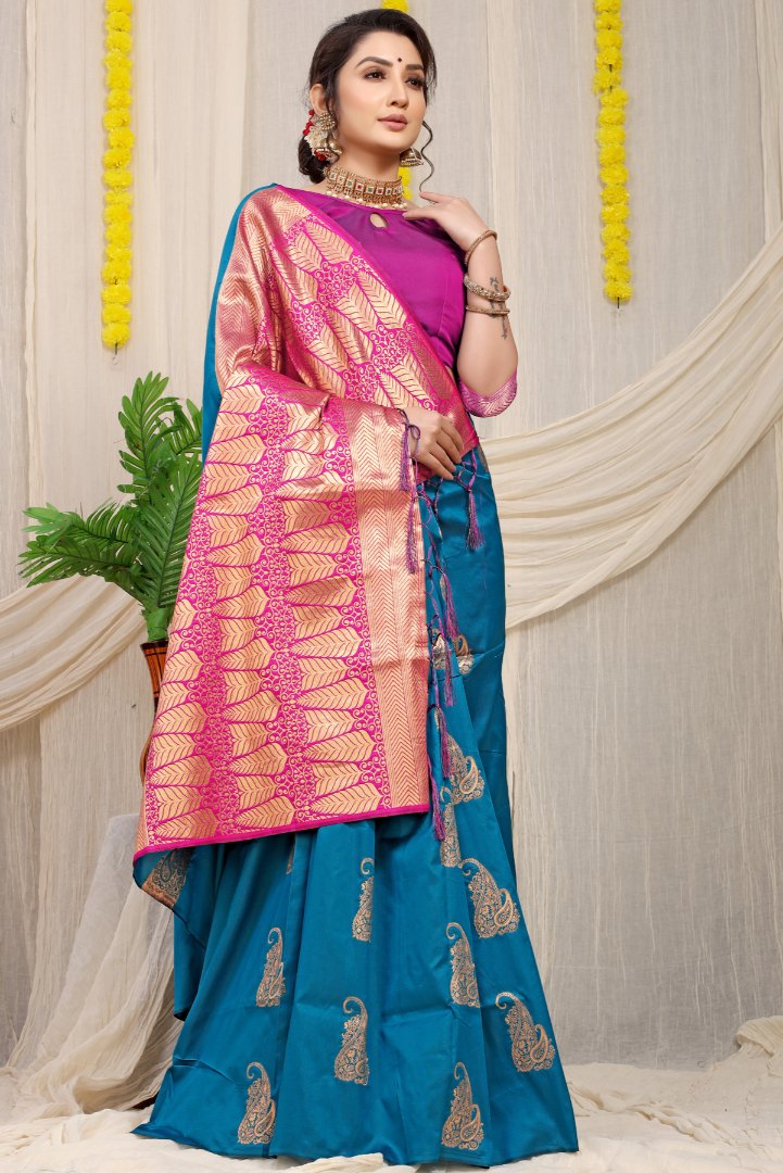 Unique Rama Banarasi Silk With Dazzling Blouse Piece