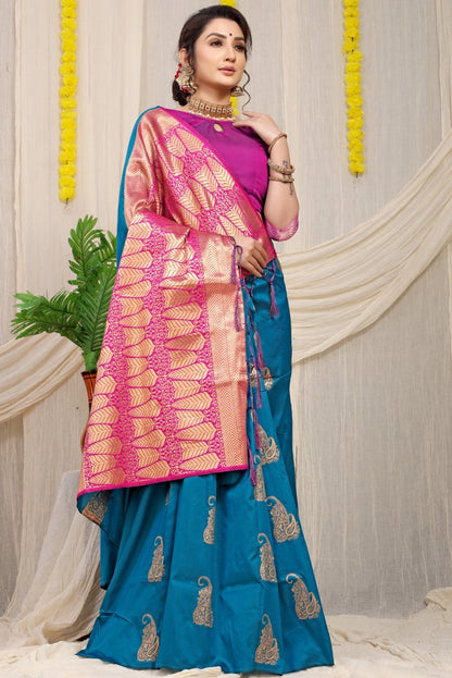 Unique Rama Banarasi Silk With Dazzling Blouse Piece