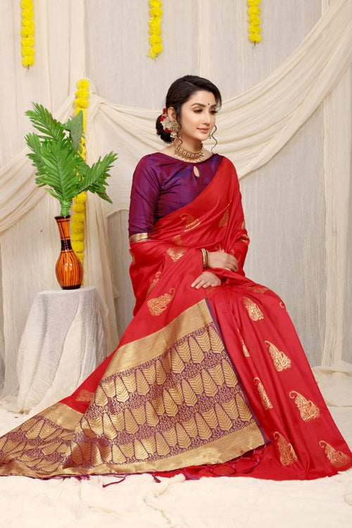 Load image into Gallery viewer, Phenomenal Red Banarasi Silk With Outstanding Blouse Piece
