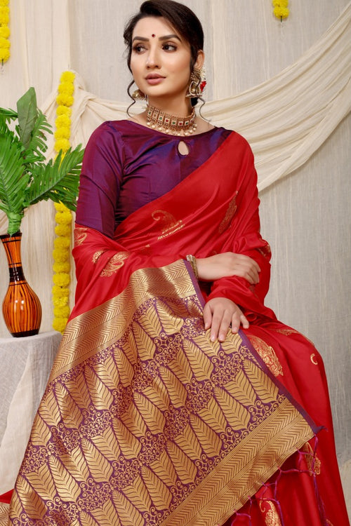 Load image into Gallery viewer, Phenomenal Red Banarasi Silk With Outstanding Blouse Piece
