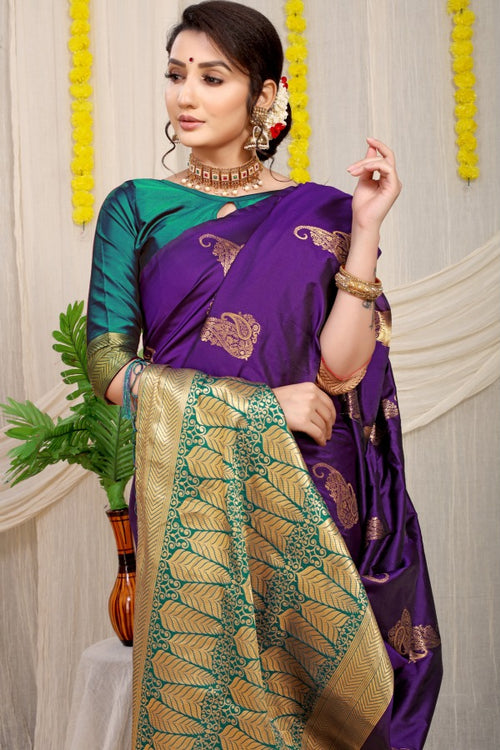 Load image into Gallery viewer, Charming Royal Purple Banarasi Silk With Glowing Blouse Piece
