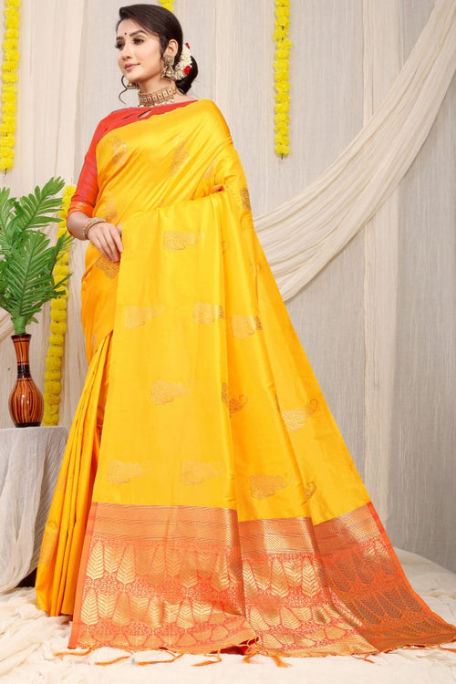 Load image into Gallery viewer, Intricate Yellow Banarasi Silk With Impressive Blouse Piece
