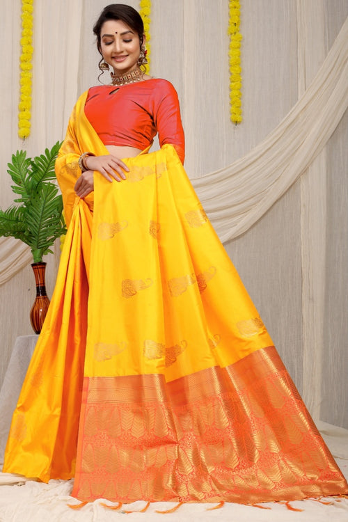 Load image into Gallery viewer, Intricate Yellow Banarasi Silk With Impressive Blouse Piece
