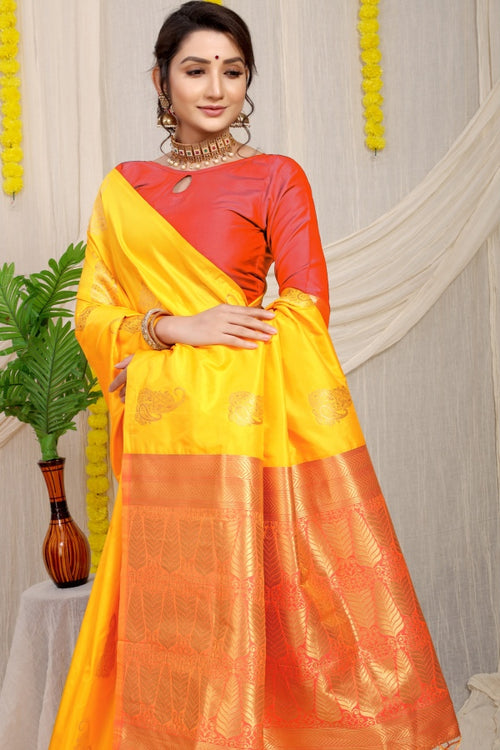 Load image into Gallery viewer, Intricate Yellow Banarasi Silk With Impressive Blouse Piece
