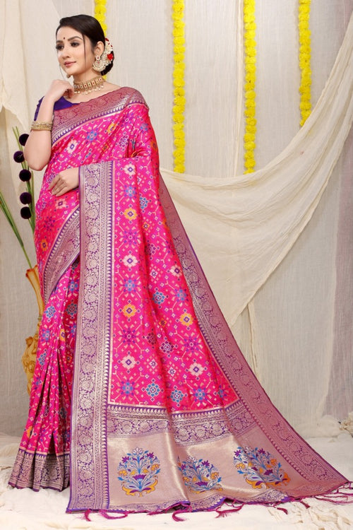 Load image into Gallery viewer, Wonderful Dark Pink Soft Patola Silk Saree with Demanding Blouse Piece
