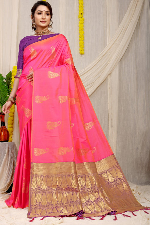 Load image into Gallery viewer, Stylish Pink Banarasi Silk With Skinny Blouse Piece
