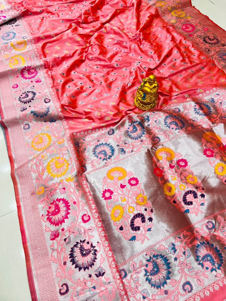 Skinny Baby Pink Banarasi Silk Saree With Scintilla Blouse Piece