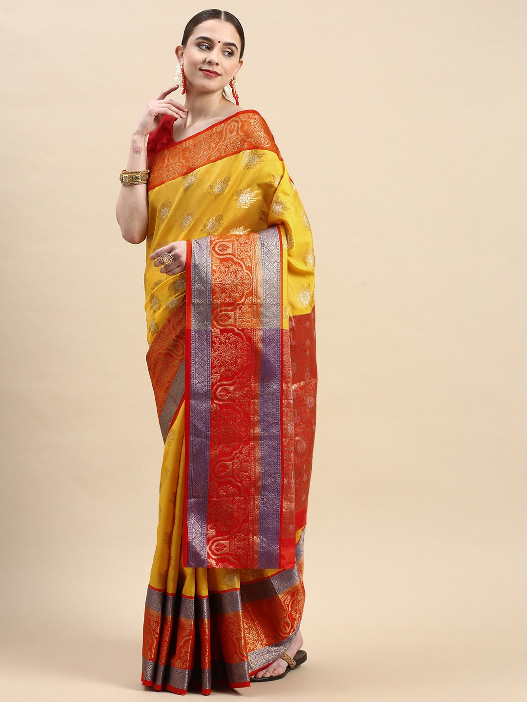 Magnetic Yellow Kanjivaram Silk With Comely Blouse Piece