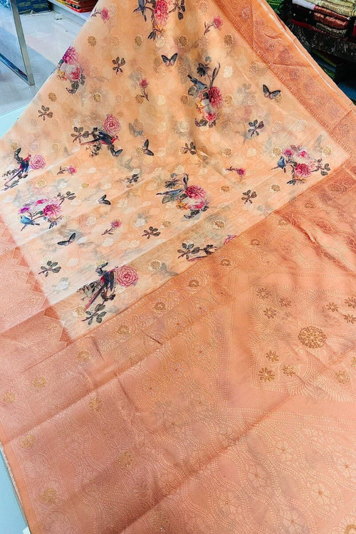 Load image into Gallery viewer, Pretty Peach Cotton Silk Saree With Precious Blouse Piece
